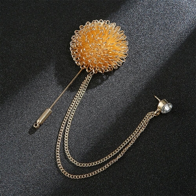 Picture of Twisted Flower Ball with Chain Brooch – Stylish Suit & Dress Accessory for Men & Women (Gold)