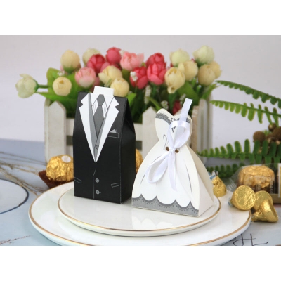 Picture of 5 Pair Set European New High-end Creative Wedding Groom & Bride Dress Sugar Candy Paper Box (Double Breasted Dress With Neck Tie Suit)