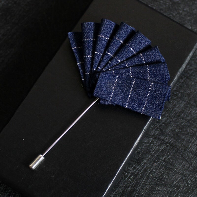 Picture of Men's Readymade Pocket Square Wedding Dress Matching Chest Scarf Square Brooch Pin (Navy Blue With Strip)