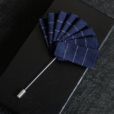 Picture of Men's Readymade Pocket Square Wedding Dress Matching Chest Scarf Square Brooch Pin (Navy Blue With Strip)