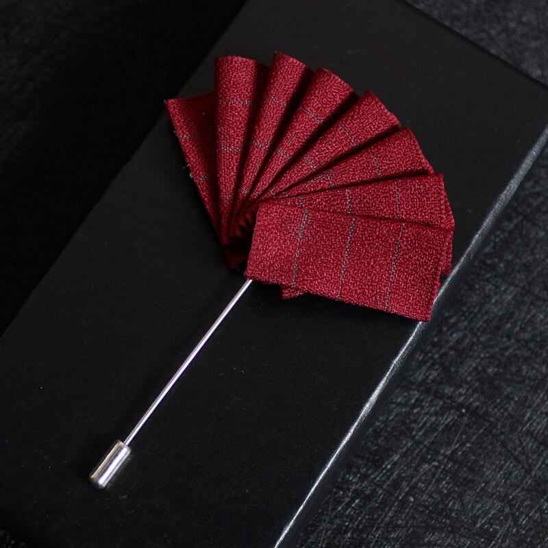 Picture of Men's Readymade Pocket Square Wedding Dress Matching Chest Scarf Square Brooch Pin (Pure Maroon With Strip)