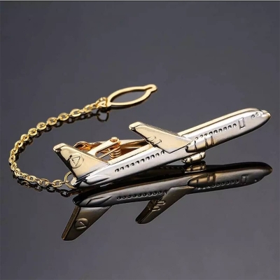 Picture of Golden Airplane Chain Tie Clip For Men (Golden)