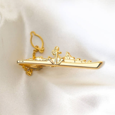 Picture of Golden Navy Ship With Anchor Chain Tie Clip For Men (Golden Anchor Ship)