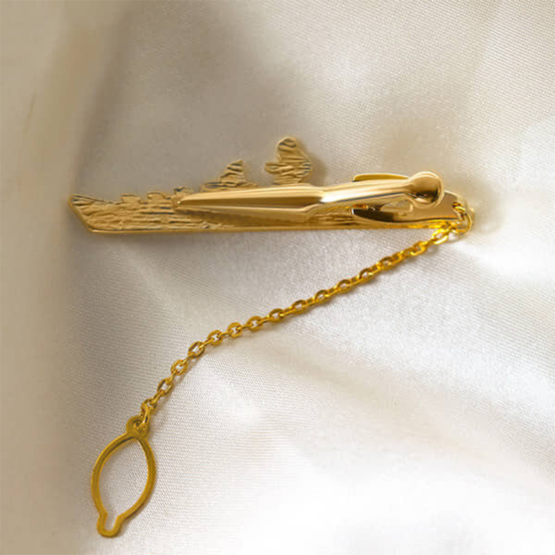 Picture of Golden Navy Ship With Anchor Chain Tie Clip For Men (Golden Anchor Ship)