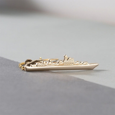 Picture of Golden Navy Ship With Anchor Chain Tie Clip For Men (Golden War Ship)
