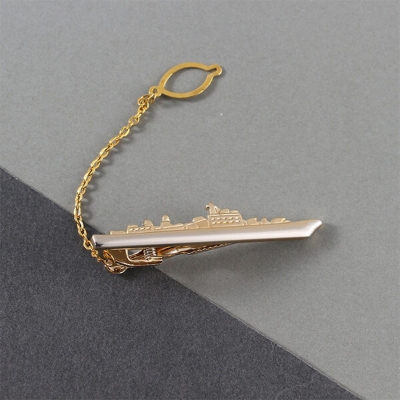 Picture of Golden Navy Ship With Anchor Chain Tie Clip For Men (Golden War Ship)