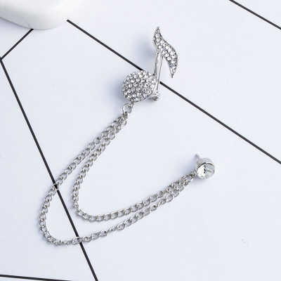 Picture of Musical Note Rhinestone Chain Brooch Pin Fashion Accessories (Silver)