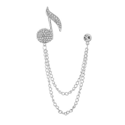 Picture of Musical Note Rhinestone Chain Brooch Pin Fashion Accessories (Silver)
