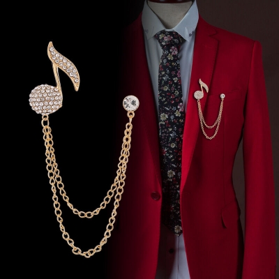 Picture of Musical Note Rhinestone Chain Brooch Pin Fashion Accessories (Golden)