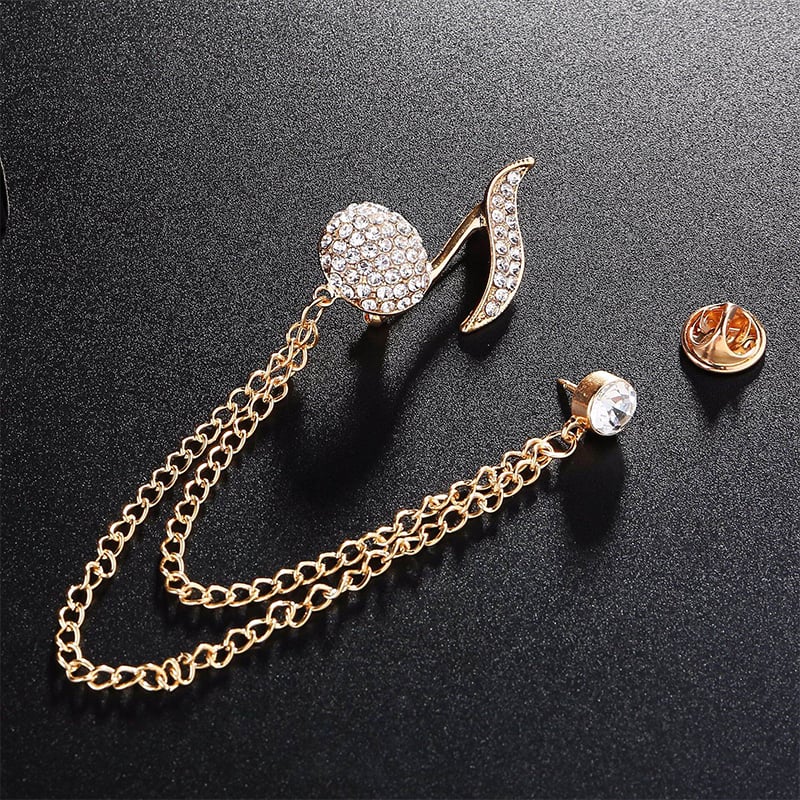 Picture of Musical Note Rhinestone Chain Brooch Pin Fashion Accessories (Golden)