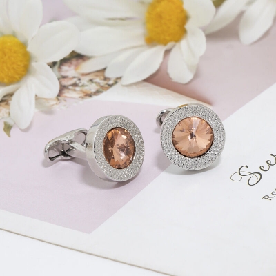 Picture of Crystal Prismatic Cufflinks Button For Men's French Cuff Shirt With Paper Box (Golden Stone)