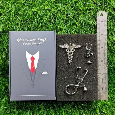 Picture of Medical Professionals / Doctor Brooch Set – 3pcs Suit & Collar Accessories for Men & Women (3p Silver Set)