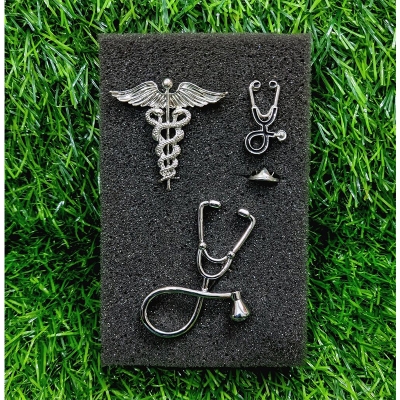 Picture of Medical Professionals / Doctor Brooch Set – 3pcs Suit & Collar Accessories for Men & Women (3p Silver Set)