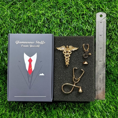 Picture of Medical Professionals / Doctor Brooch Set – 3pcs Suit & Collar Accessories for Men & Women (3p Golden Set)