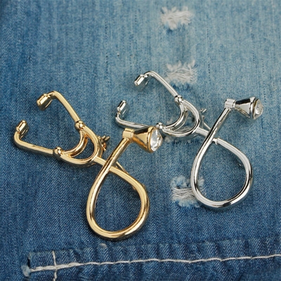 Picture of Metal Stethoscope Collar/Lapel Pin For Medical/Health Sector Professionals Brooch (1 Golden 1 Silver)