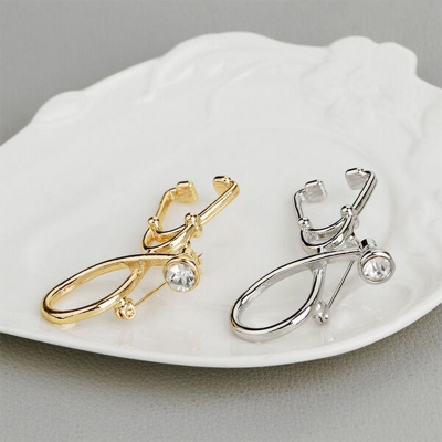Picture of Metal Stethoscope Collar/Lapel Pin For Medical/Health Sector Professionals Brooch (1 Golden 1 Silver)