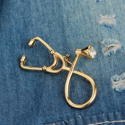 Picture of Metal Stethoscope Collar/Lapel Pin For Medical/Health Sector Professionals Brooch (Golden)