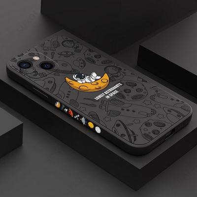 Picture of Astronauts Cartoon TPU Case for iPhone 13 Pro Max Mobile Phone Cover (Flying Astronaut (Black))