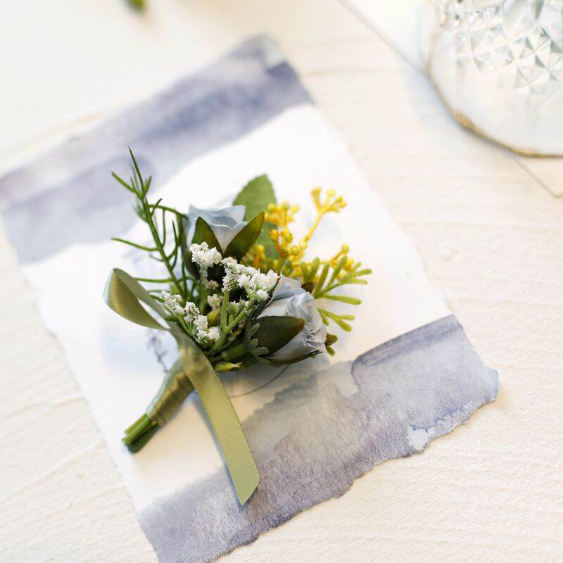 Picture of Wedding Boutonniere Flower Bouquet Chest Brooch For Suit Lapel Fashion Accessories (1PS) (II Light Blue Rose)