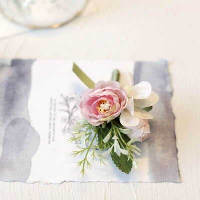 Picture of Wedding Boutonniere Flower Bouquet Chest Brooch For Suit Lapel Fashion Accessories (1PS) (Pink & Baby Pink Flower)