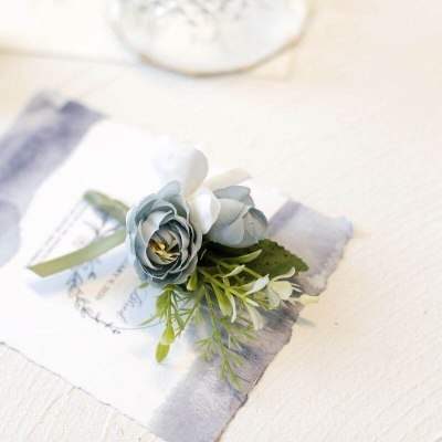 Picture of Wedding Boutonniere Flower Bouquet Chest Brooch For Suit Lapel Fashion Accessories (1PS) (ll L.Blue Rose)