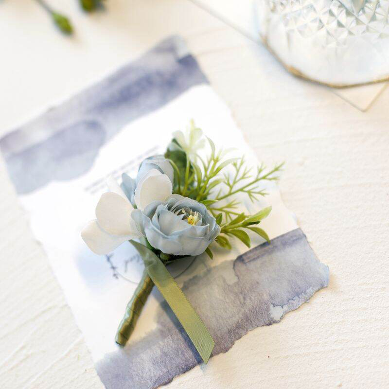 Picture of Wedding Boutonniere Flower Bouquet Chest Brooch For Suit Lapel Fashion Accessories (1PS) (ll L.Blue Rose)