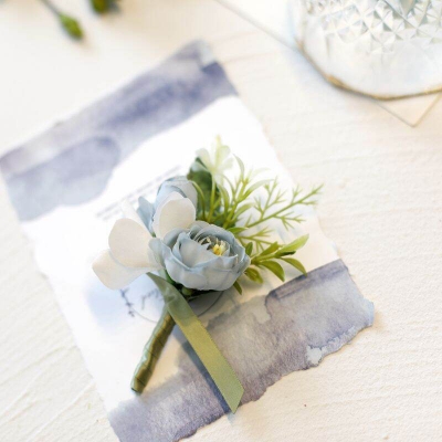 Picture of Wedding Boutonniere Flower Bouquet Chest Brooch For Suit Lapel Fashion Accessories (1PS) (ll L.Blue Rose)