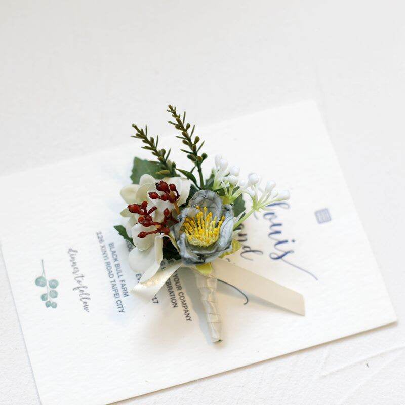 Picture of Wedding Boutonniere Flower Bouquet Chest Brooch For Suit Lapel Fashion Accessories (1PS) (Light Blue With III W)