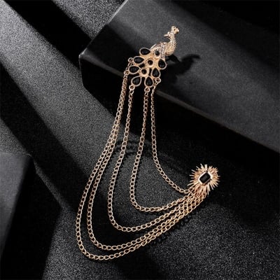 Picture of Peacock Rhinestone Luxury Multi Chain Brooch For Men & Women Fashion Accessories (Gold)