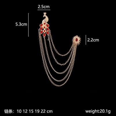 Picture of Peacock Rhinestone Luxury Multi Chain Brooch For Men & Women Fashion Accessories (Gold)