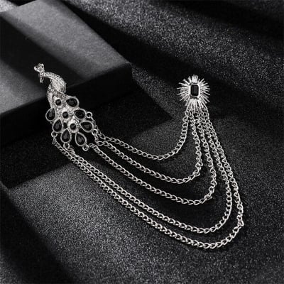 Picture of Peacock Rhinestone Luxury Multi Chain Brooch For Men & Women Fashion Accessories (Silver)