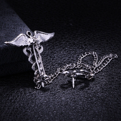 Picture of Vintage Zodiac Snake Men's Angel Wings Ceduceus with Anchor Lapel Chain Brooch (Light Ash)