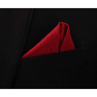 Picture of Men's Luxury Polyester Yarn Handkerchief Paisley Suit Pocket Square 25*25cm (1 PS) (Hook Pattern-Red,Int: One size)