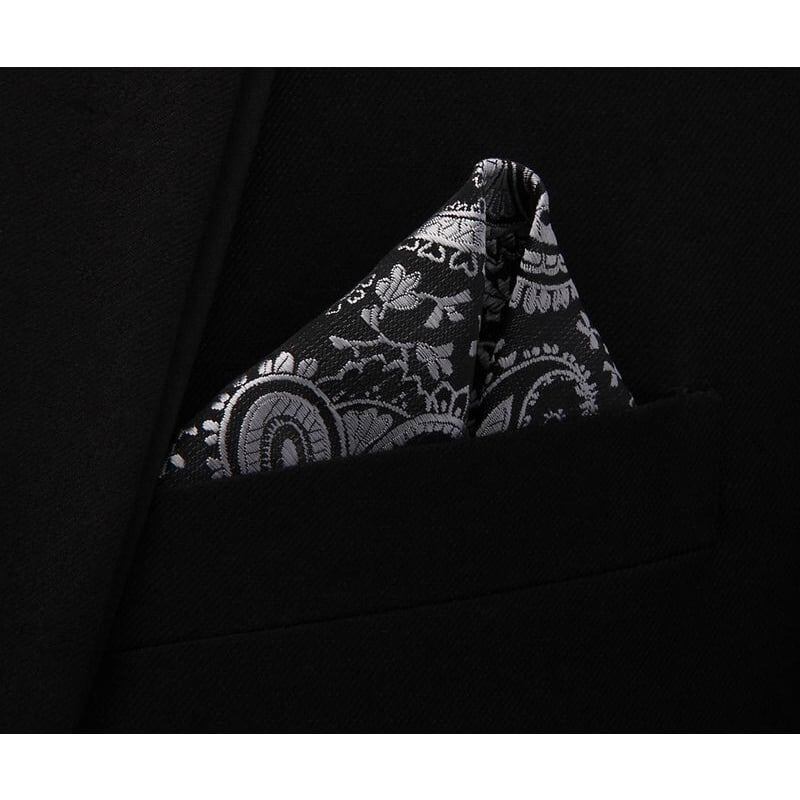 Picture of Men's Luxury Polyester Yarn Handkerchief Paisley Suit Pocket Square 25*25cm (1 PS) (Pesley Pattern-Black Gray,Int: One size)