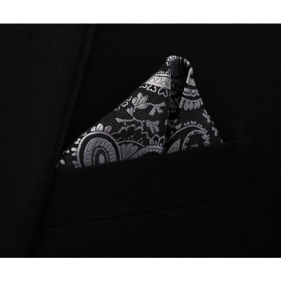 Picture of Men's Luxury Polyester Yarn Handkerchief Paisley Suit Pocket Square 25*25cm (1 PS) (Pesley Pattern-Black Gray,Int: One size)