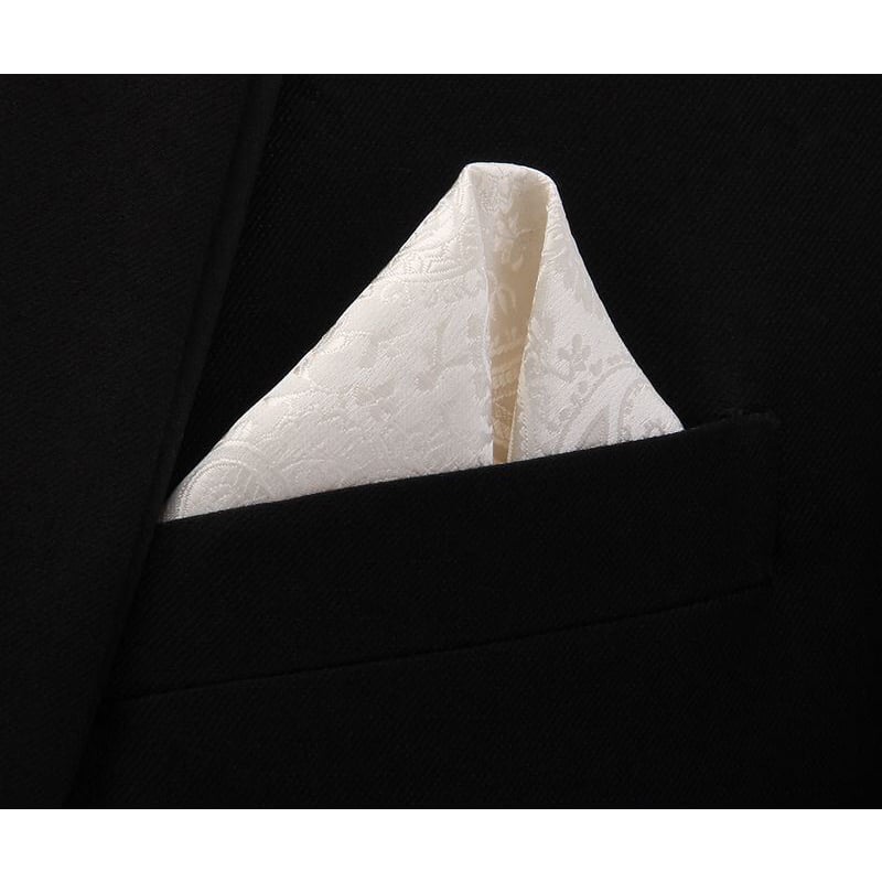 Picture of Men's Luxury Polyester Yarn Handkerchief Paisley Suit Pocket Square 25*25cm (1 PS) (Pesley Pattern-Milk White,Int: One size)