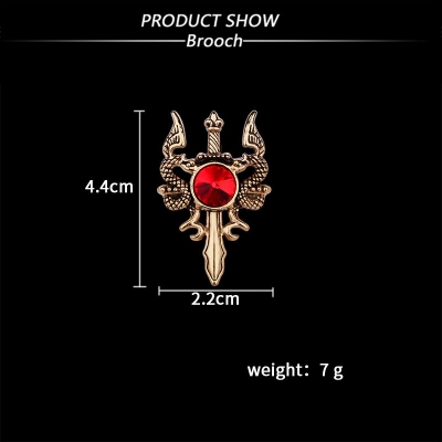 Picture of European and American Retro  Sword brooch For Fashion Accessories (Red Stone Silver)