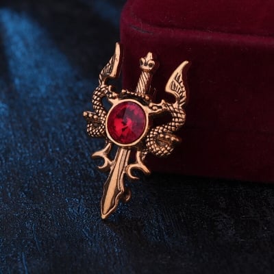 Picture of European and American Retro  Sword brooch For Fashion Accessories (Red Stone Bronze)