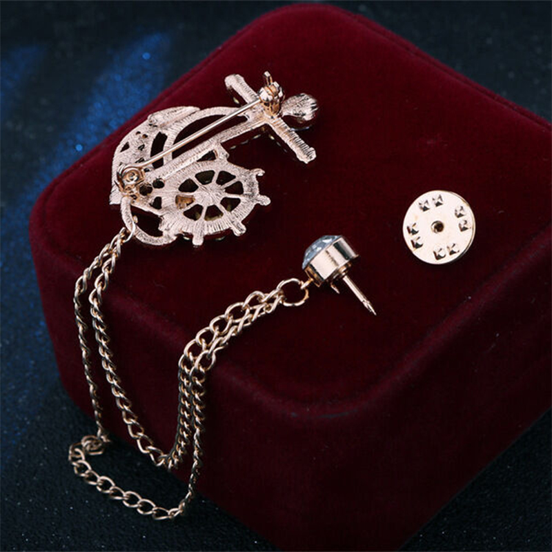 Picture of Naval Rudder Anchor Chain Brooch Men's Lapel Pin Metal Brooch Fashion Accessories (Antique Gold)