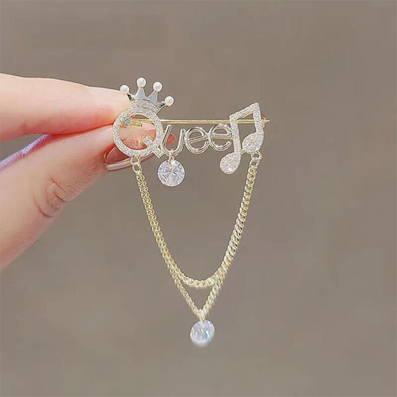 Picture of Queen Stoned Chain Brooch Pin For Women Fashion Hijab or Cloth Accessories (Golden)