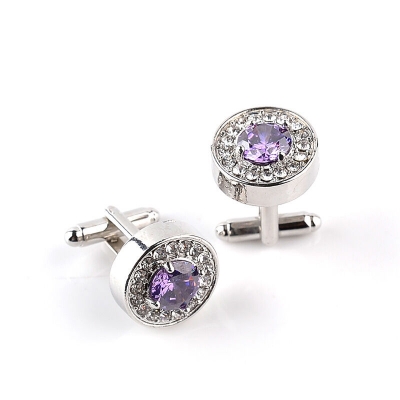 Picture of Crystal Stone Round Cufflinks Pair For French Cuff Shirt Button (Purple)