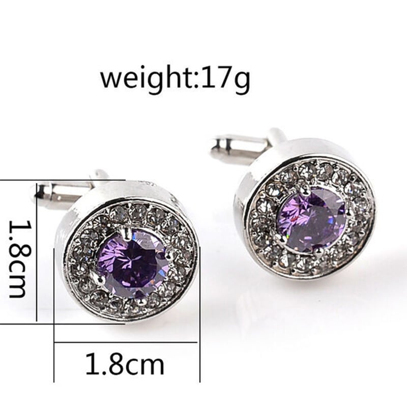 Picture of Crystal Stone Round Cufflinks Pair For French Cuff Shirt Button (Purple)