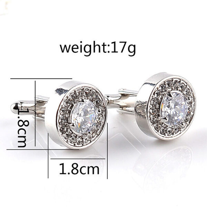 Picture of Crystal Stone Round Cufflinks Pair For French Cuff Shirt Button (White)