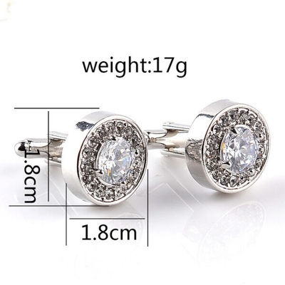 Picture of Crystal Stone Round Cufflinks Pair For French Cuff Shirt Button (White)