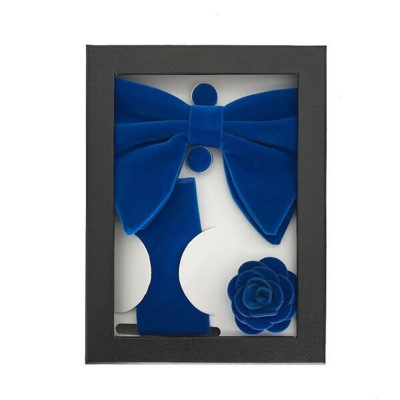 Picture of Velvet New Shape Butterfly Bow Tie 4-Piece Set Box for Men (Lake Blue,One size fits all)