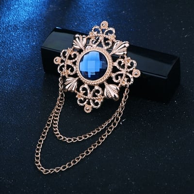 Picture of Tassel Badge Brooch For Men Suit Fashion Accessories (1Ps) (Blue Stone - Golden)