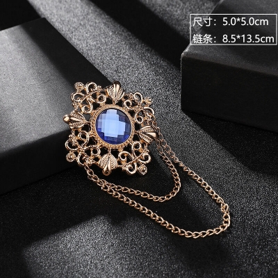 Picture of Tassel Badge Brooch For Men Suit Fashion Accessories (1Ps) (Blue Stone - Golden)