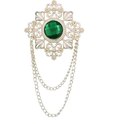 Picture of Tassel Badge Brooch For Men Suit Fashion Accessories (1Ps) (Green Stone - Golden)