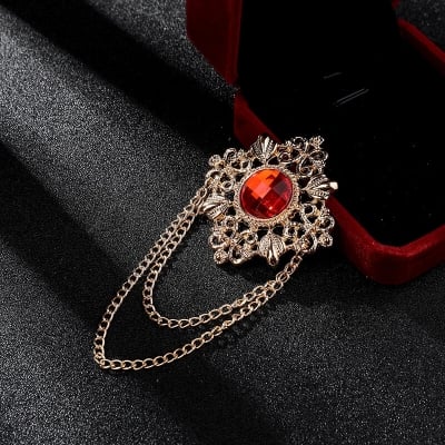 Picture of Tassel Badge Brooch For Men Suit Fashion Accessories (1Ps) (Red Stone - Golden)