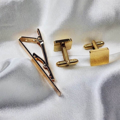 Picture of Cufflinks & Tie Clip Set for Men – Stylish Shirt & Suit Accessories (1 Set) (Plain Golden)